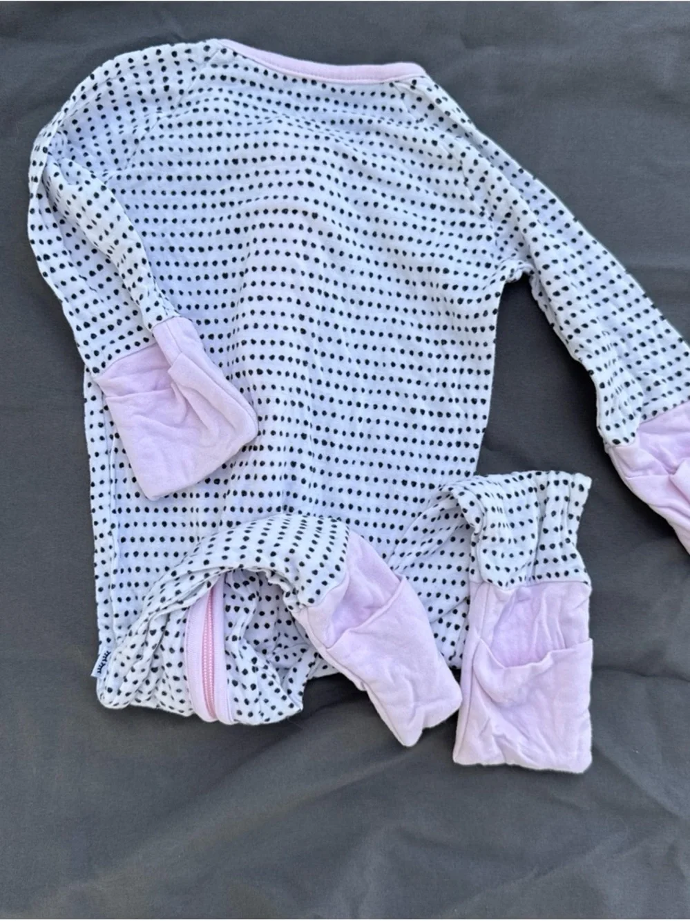 Little Sleepies White Polka Dot One-Piece with Pink Trim
